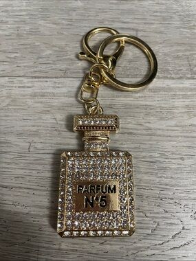 Gold 'Parfum N°5' Crystal Bottle Keychain